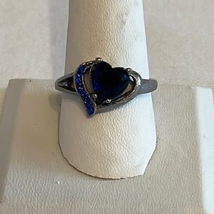 Gunmetal Dark Blue Heart Ring, Size 10